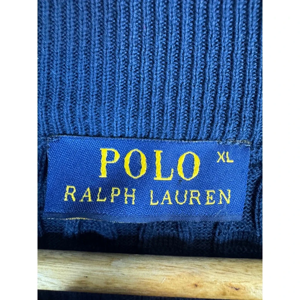 Polo Ralph Lauren Mens XL Navy Blue Full Zip Cotton Basket Weave Knit Sweater